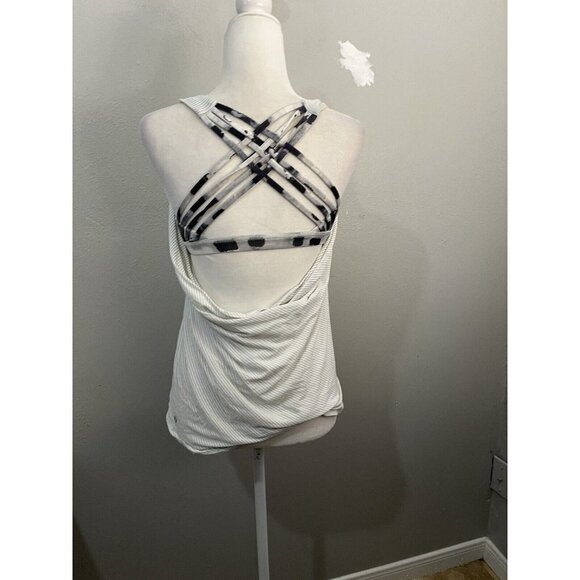 Lululemon Athletica Free To Be Tank Top Built In Bra Size 4 White Striped - Picture 7 of 10